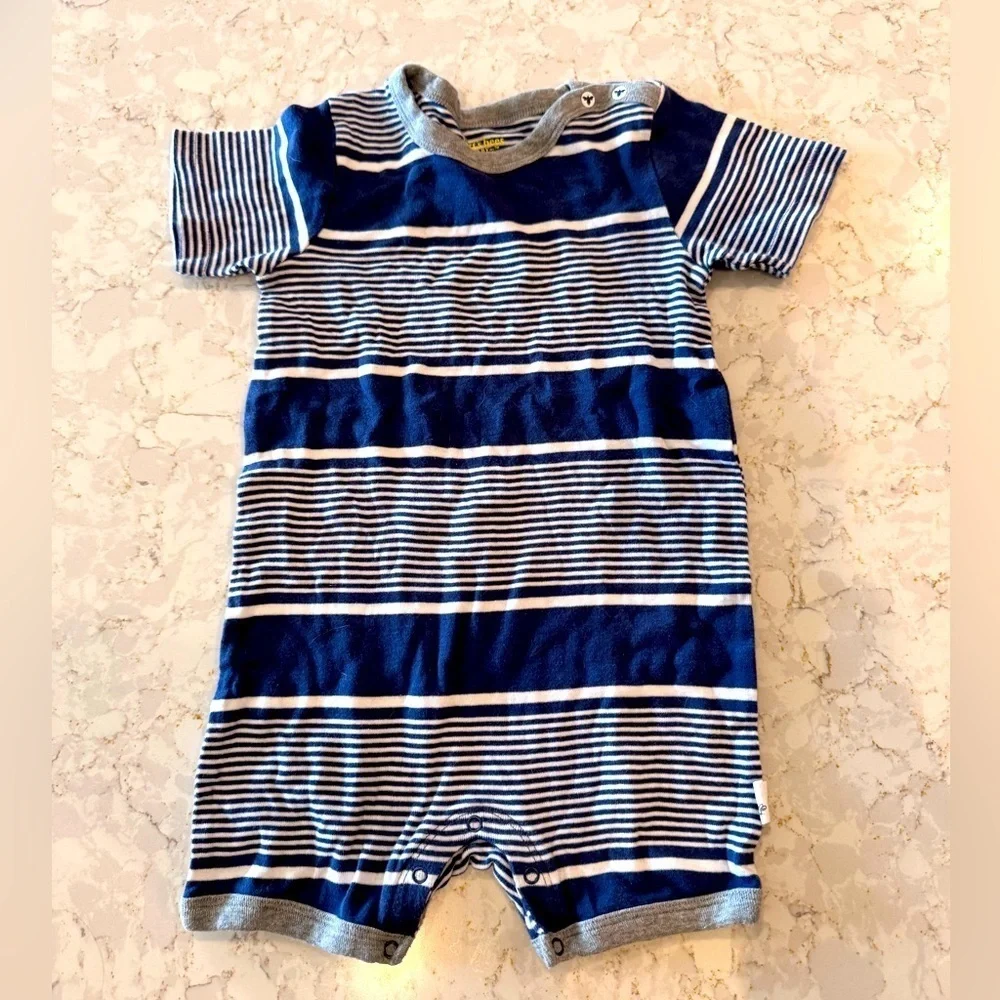 Burt’s Bees 24mos - Striped Blue and White Baby Romper